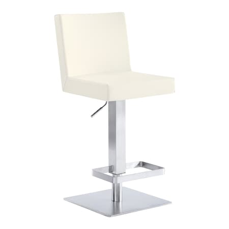 Armen Living Legacy Adjustable Height Swivel Off-White Faux Leather and Brushed Stainless Steel Bar Stool LCLGSWBABSWH